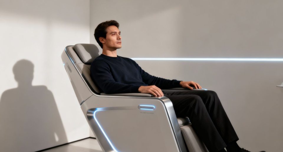 Man using Emsella chair for wellness