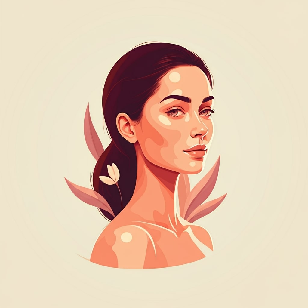 a woman with brown hair and leaves